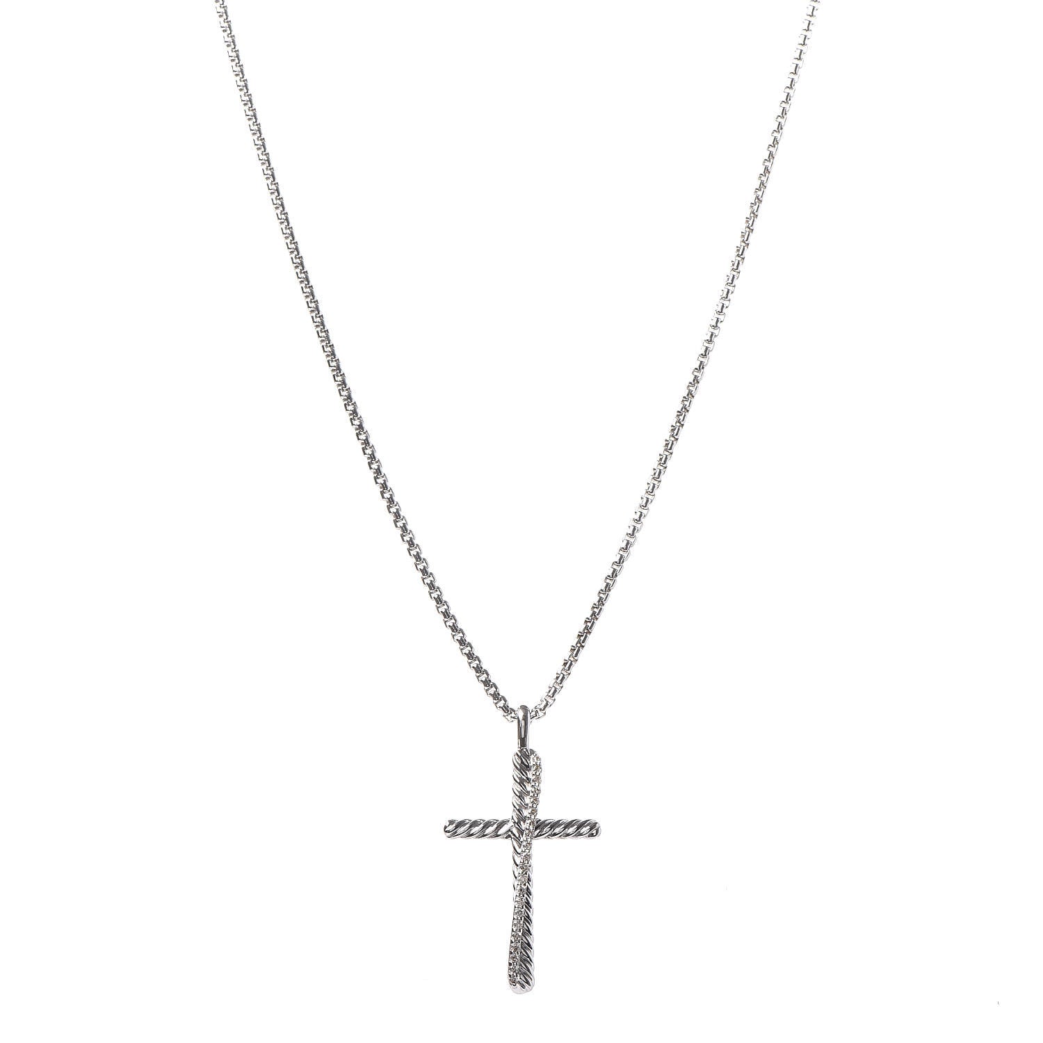 David Yurman Sterling Silver 14K White Gold Diamond 35mm Crossover Cross Necklace 1 of 7