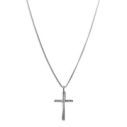 David Yurman Sterling Silver 14K White Gold Diamond 35mm Crossover Cross Necklace 1 of 7