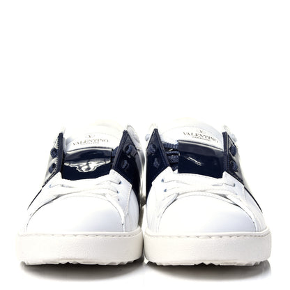 Valentino Garavani Calfskin Patent Rockstud Open Sneakers 38 White Navy 2 of 9