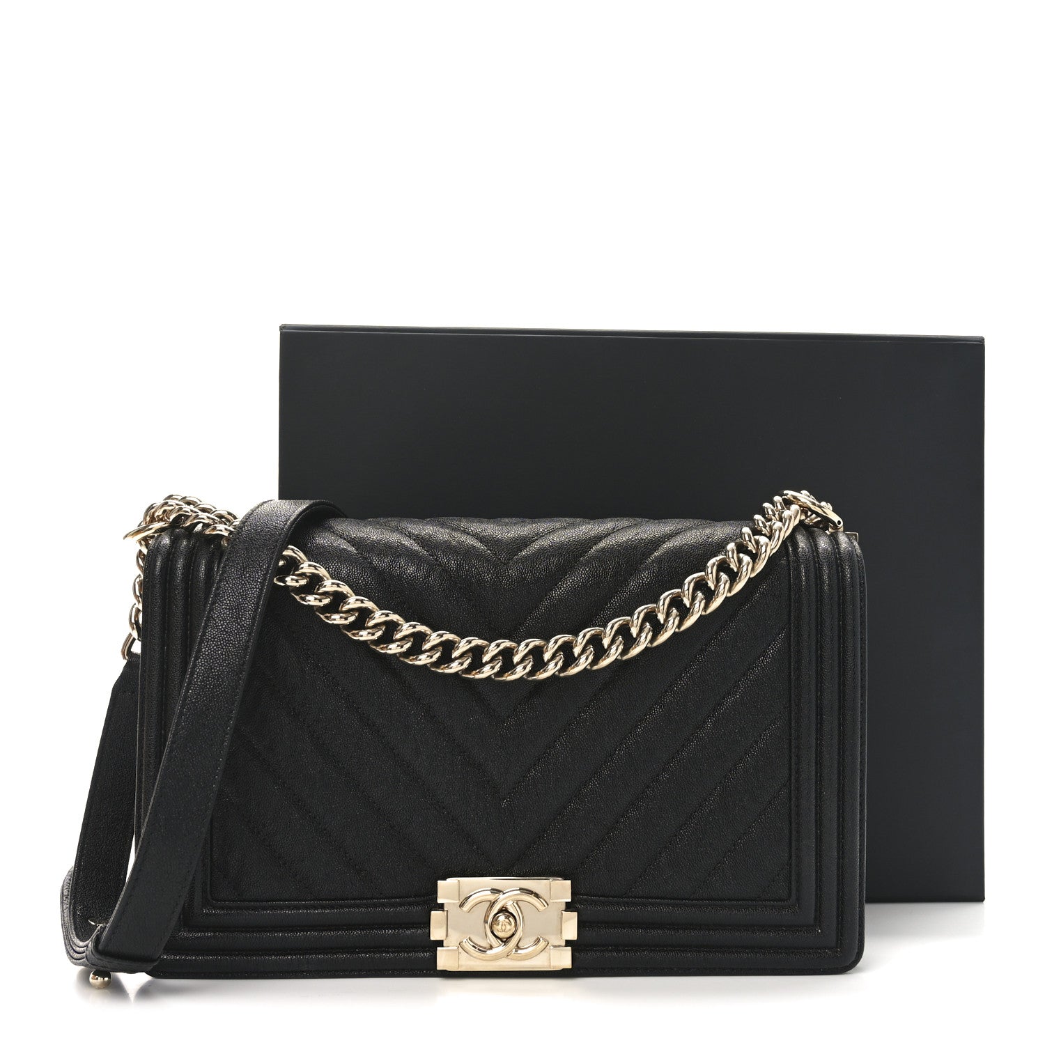 Chanel Caviar Chevron Quilted New Medium Boy Flap Black 11 of 11