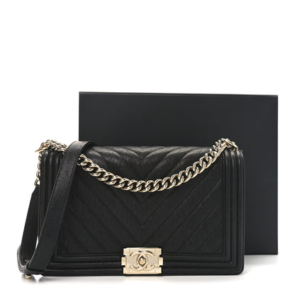 Chanel Caviar Chevron Quilted New Medium Boy Flap Black 11 of 11