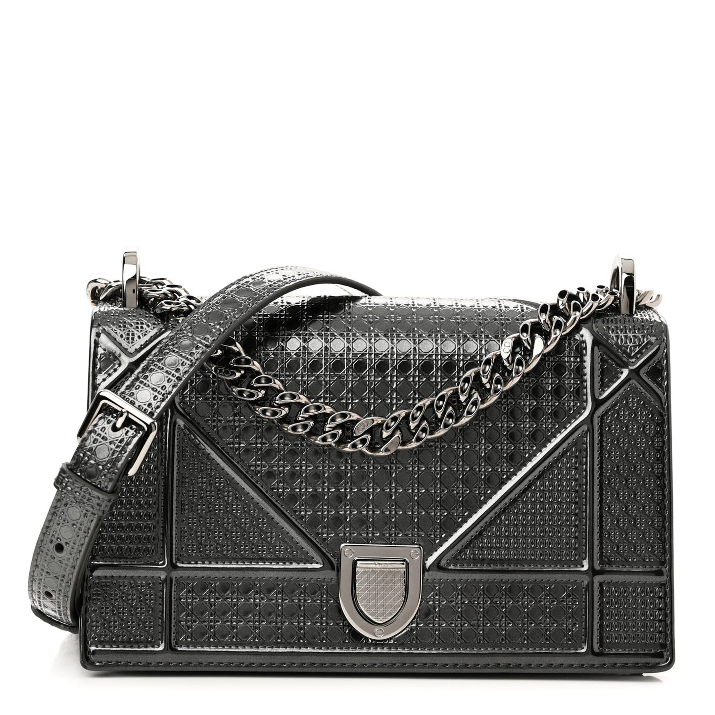 Metallic Patent Micro-Cannage Small Diorama Flap Bag Onyx Black
