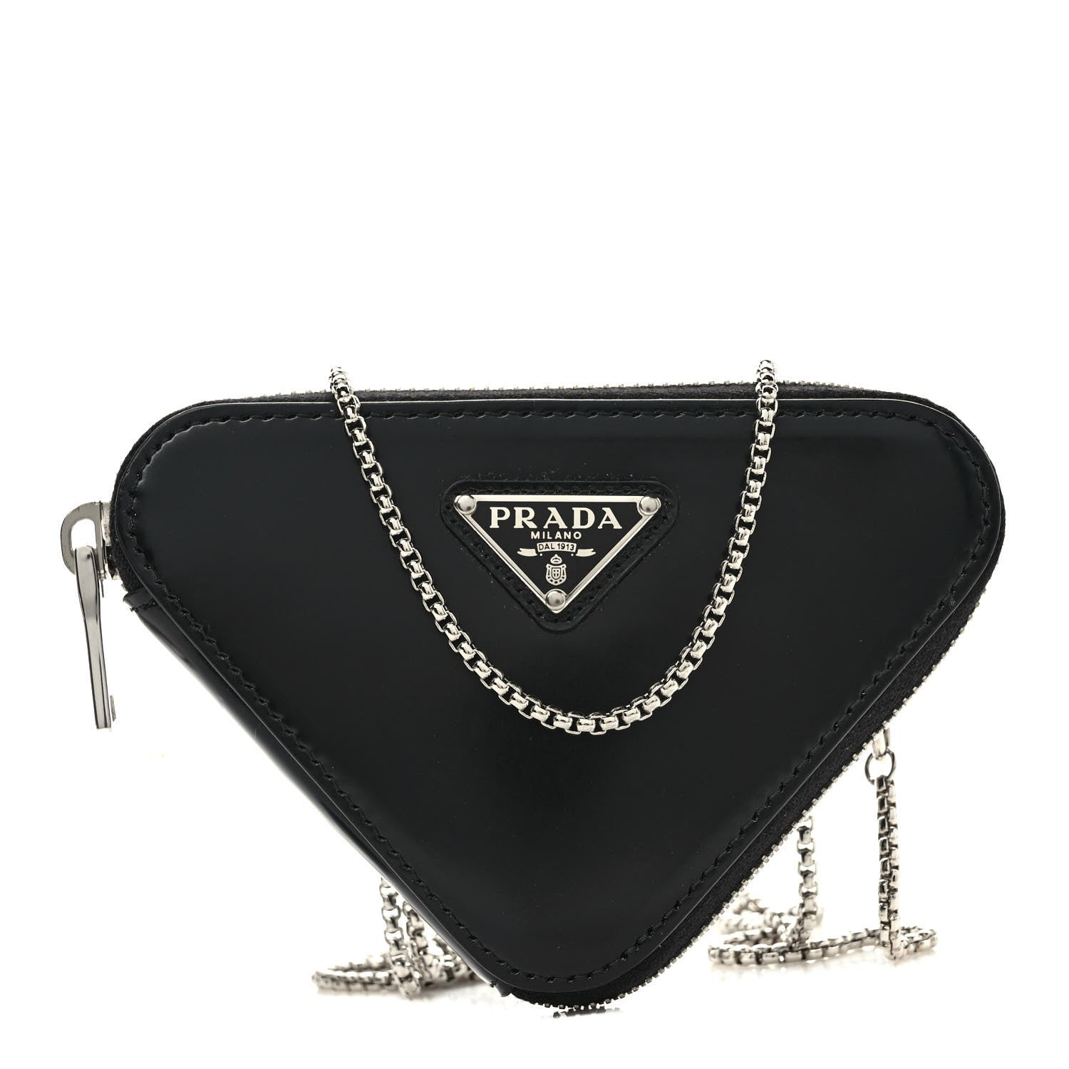 Prada Spazzolato Mini Triangle Chain Crossbody Pouch Black 1 of 8