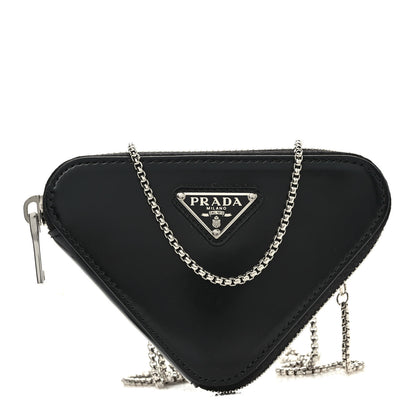 Prada Spazzolato Mini Triangle Chain Crossbody Pouch Black 1 of 8