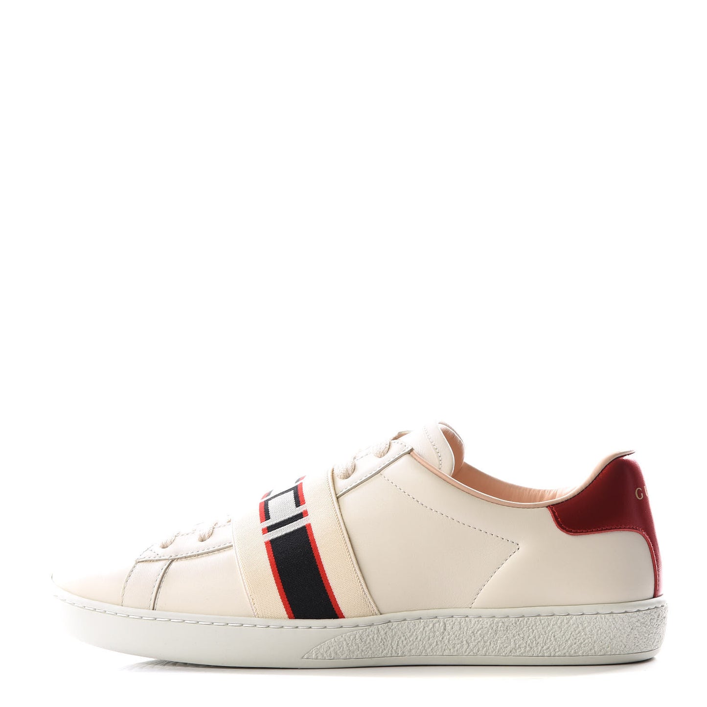 Calfskin Stripe Womens New Ace Sneakers 38.5 New Mystic White Ecru Red Flame
