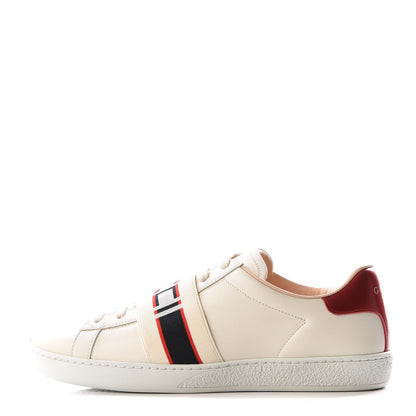 Gucci Calfskin Stripe Womens New Ace Sneakers 38.5 New Mystic White Ecru Red Flame 1 of 9