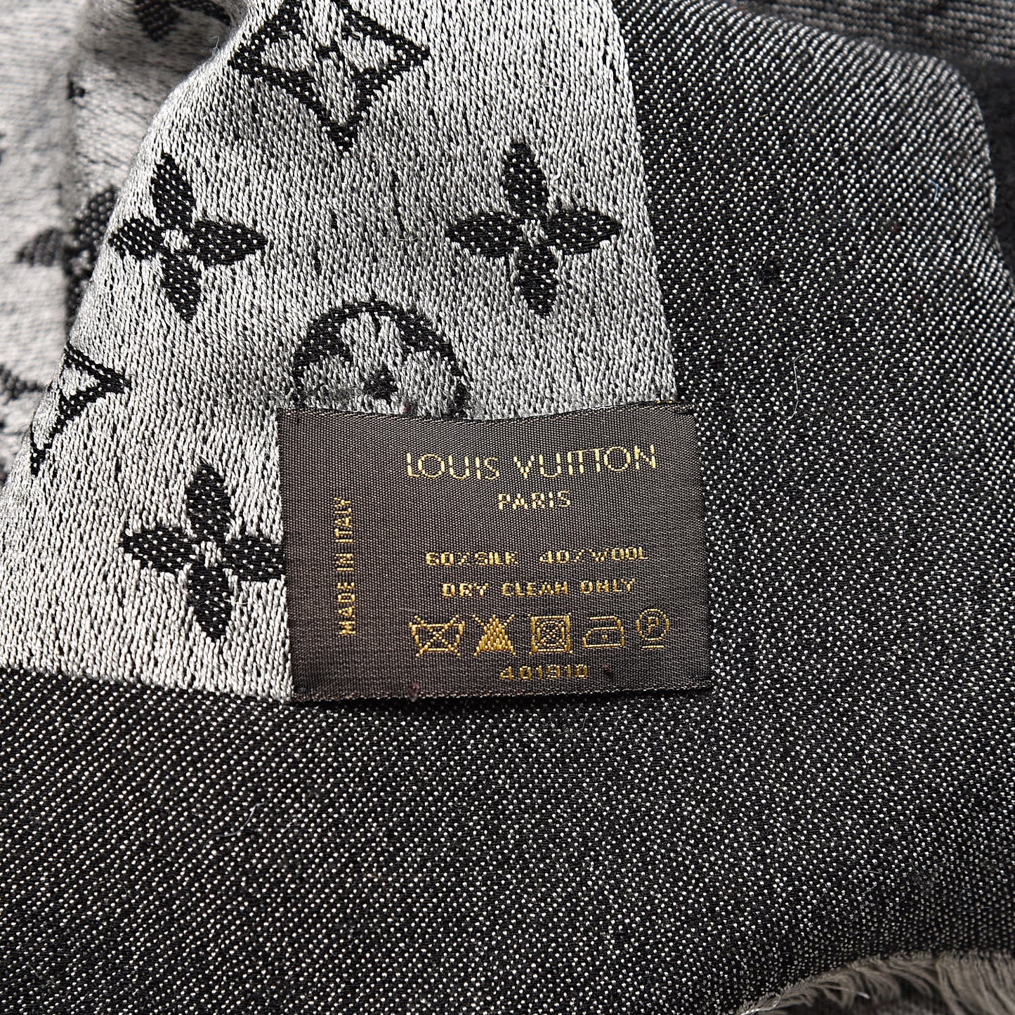 Wool Silk Monogram Denim Shawl Black