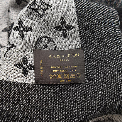 Louis Vuitton Wool Silk Monogram Denim Shawl Black 3 of 8