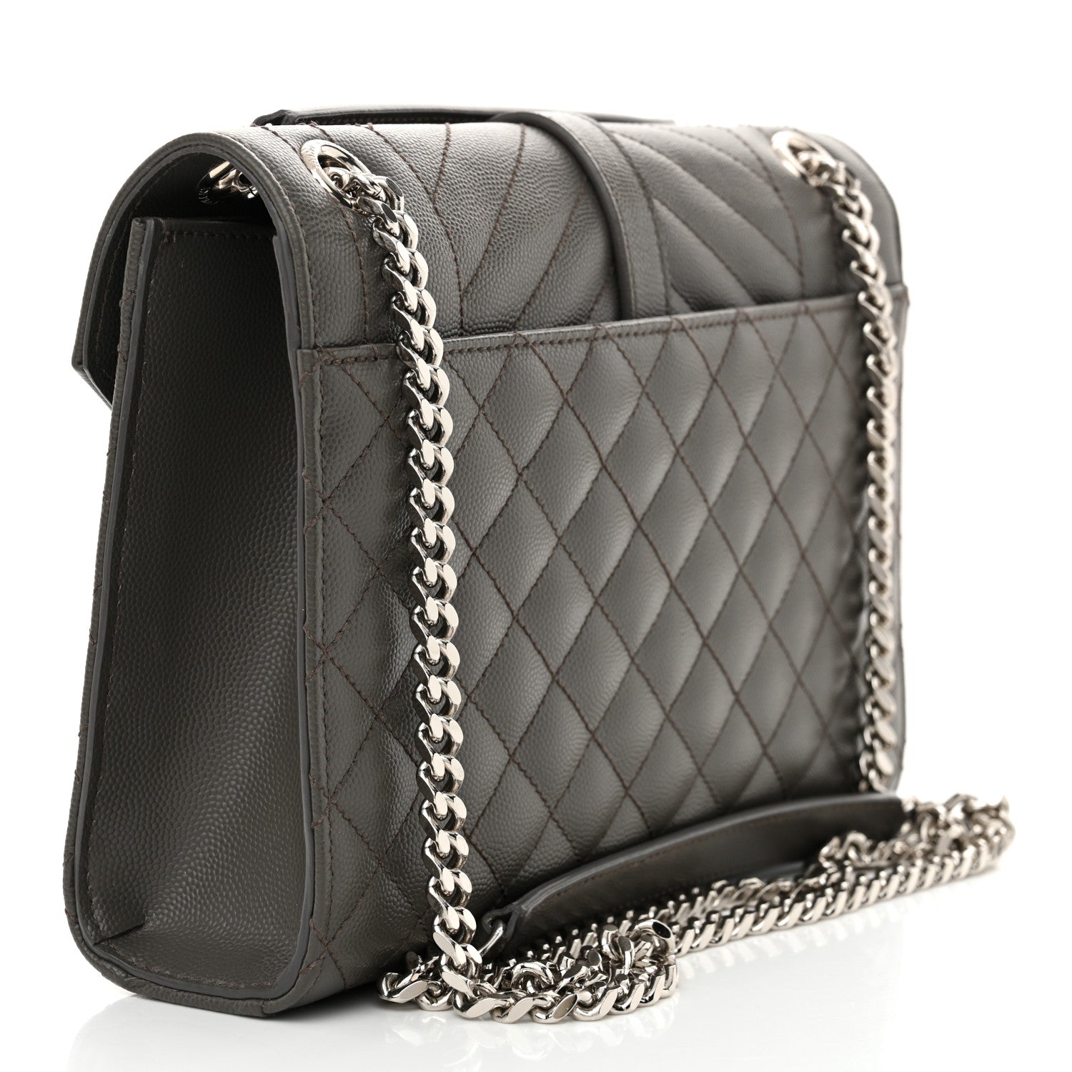 Saint Laurent Grain De Poudre Textured Mixed Matelasse Medium Triquilt Monogram Satchel Earth 3 of 11