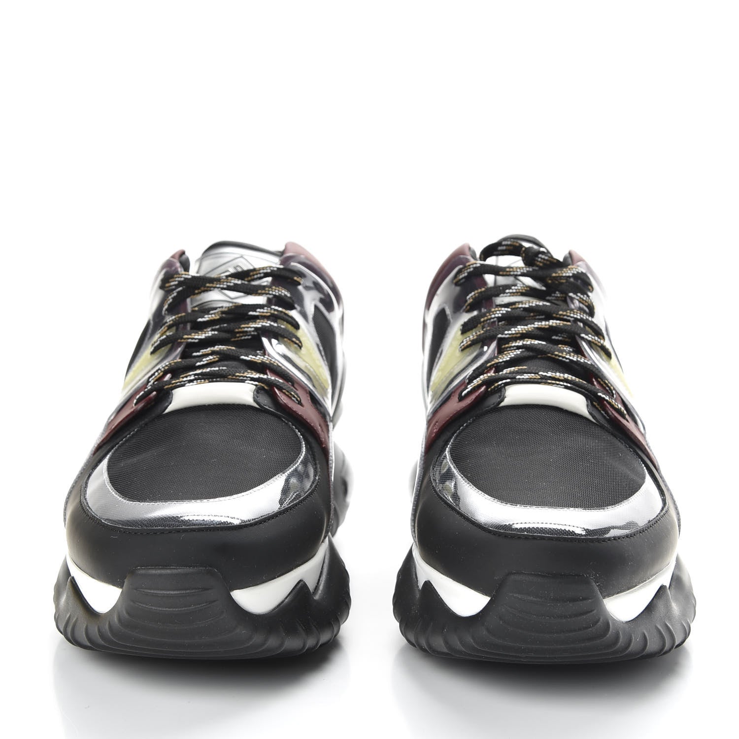 Fendi Technical Mesh Calfskin PVC Mens Chunky Sneakers 11 Black Multicolor 2 of 9