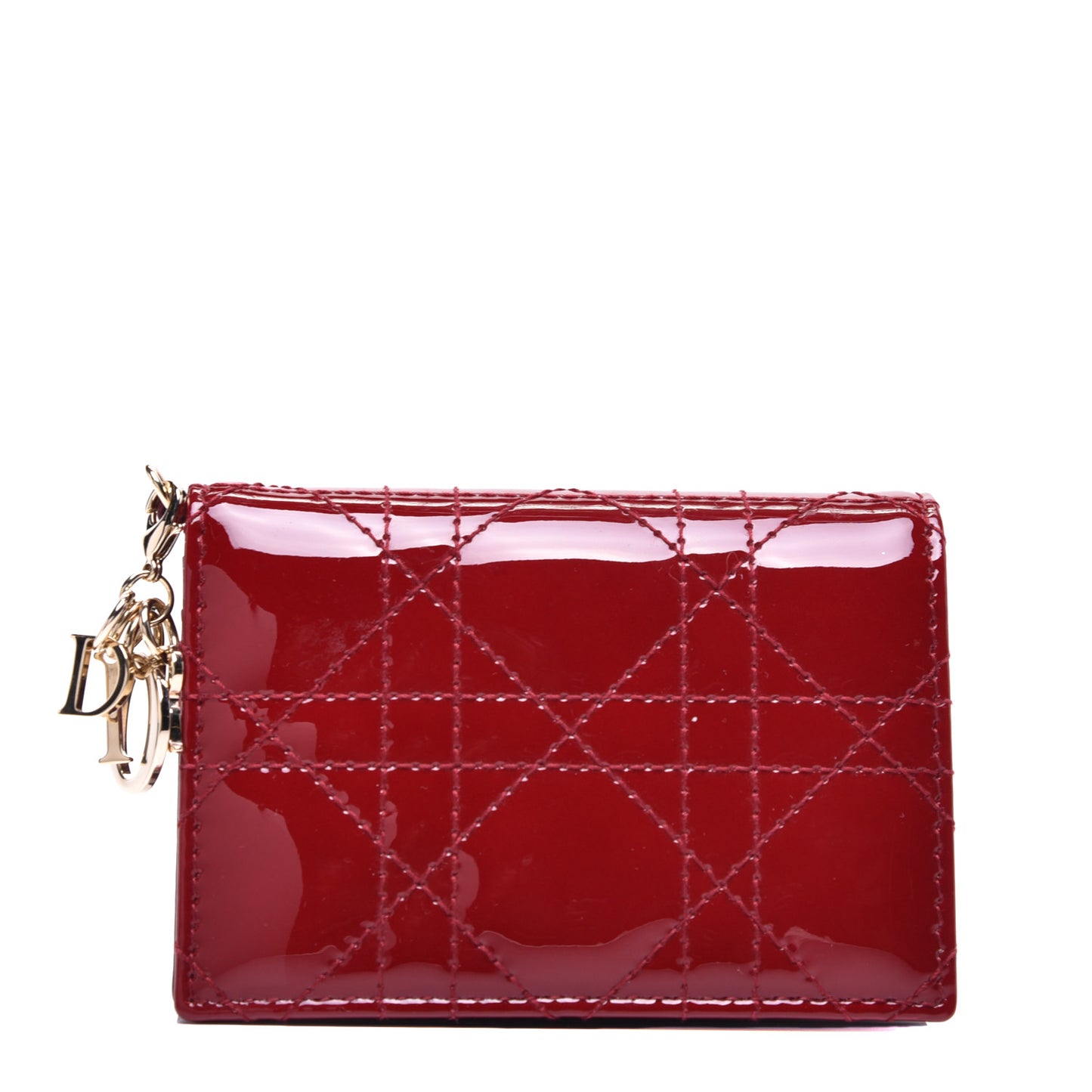 Patent Cannage Small Lady Dior Flap Card Holder Scarlet