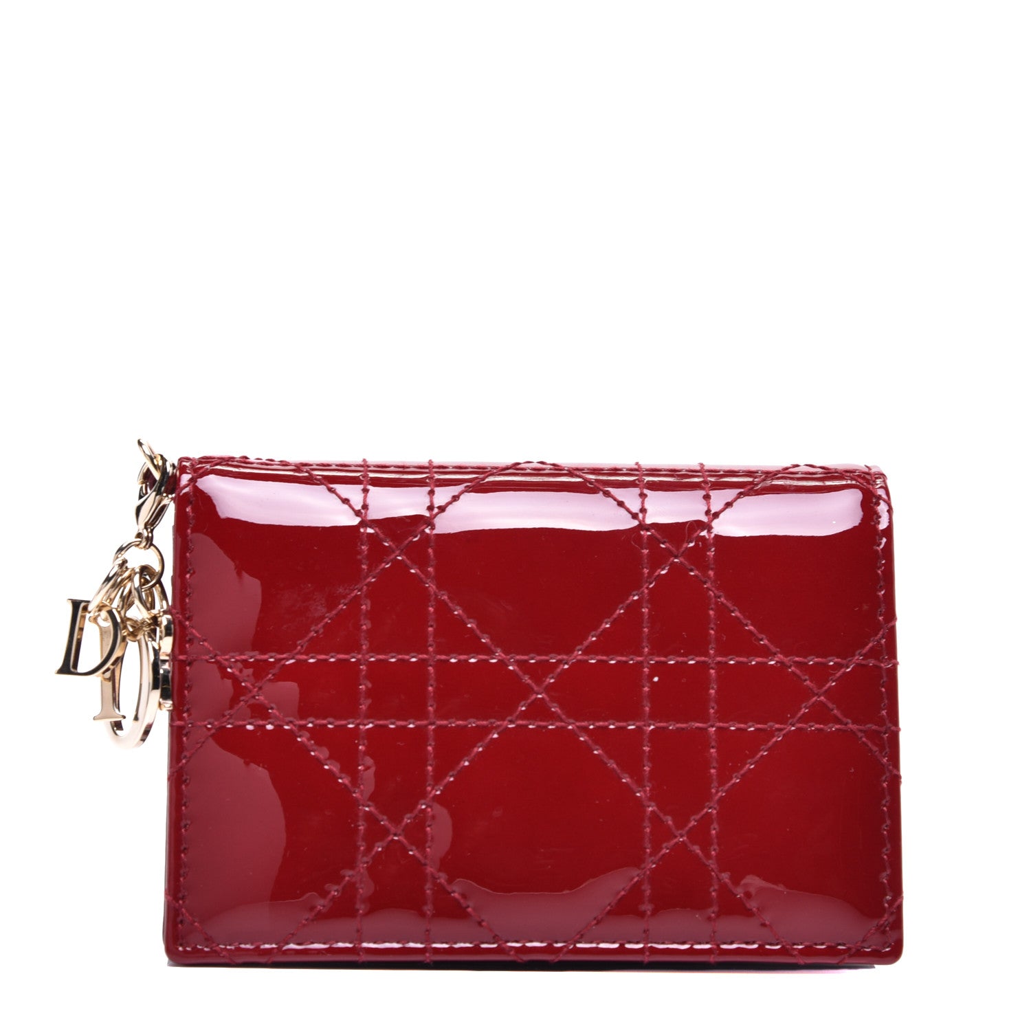 Christian Dior Patent Cannage Small Lady Dior Flap Card Holder Scarlet 1 of 9