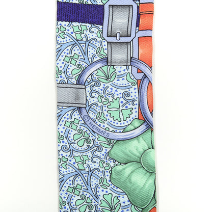 Hermes Silk Grand Manege Fleuri Twilly Vert Cobalt Corail 3 of 5