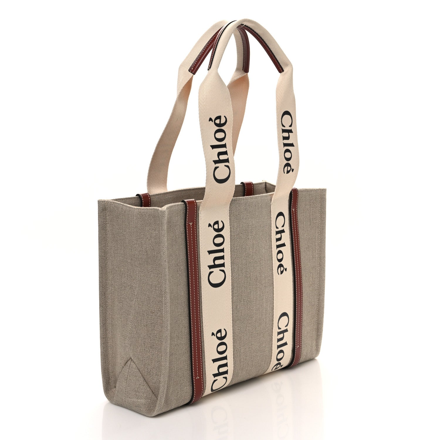Chloe Cotton Calfskin Medium Woody Ribbon Tote White Brown 3 of 10