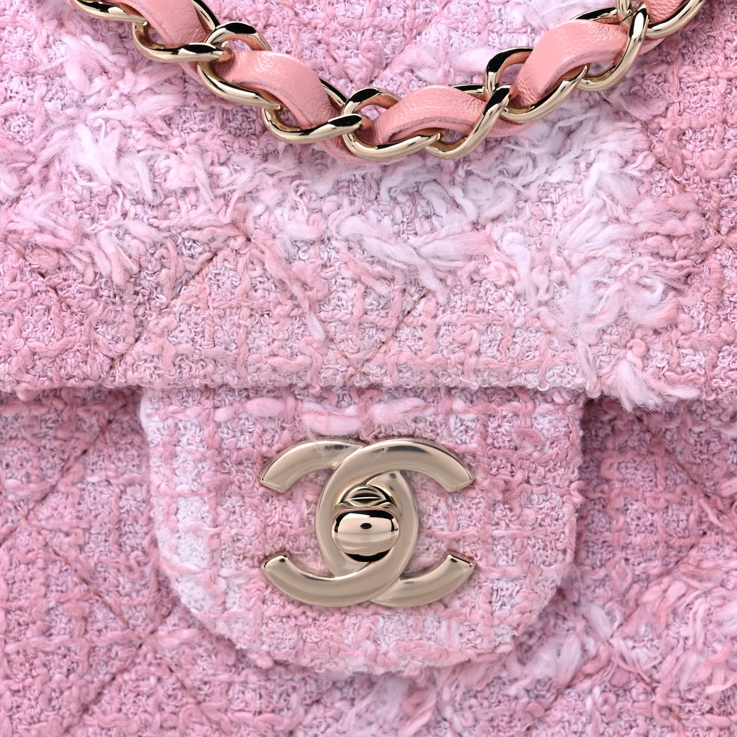 Tweed Quilted Mini Rectangular Flap Light Pink White