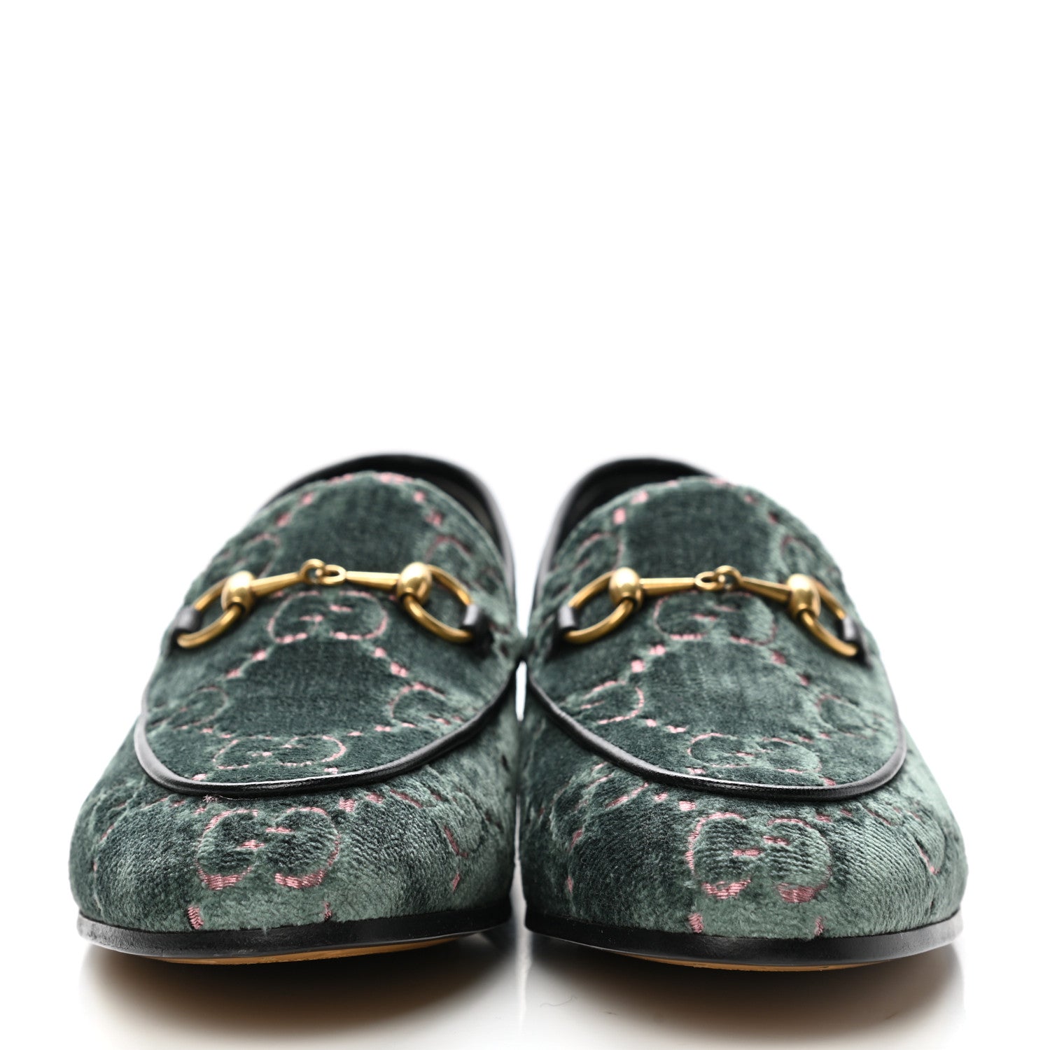 Gucci Velvet Malaga Kid GG Monogram Horsebit Womens Jordaan Loafers 37 Avio Dusty Pink Black 2 of 8