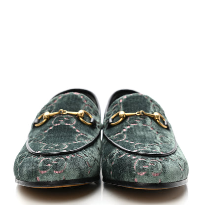 Gucci Velvet Malaga Kid GG Monogram Horsebit Womens Jordaan Loafers 37 Avio Dusty Pink Black 2 of 8