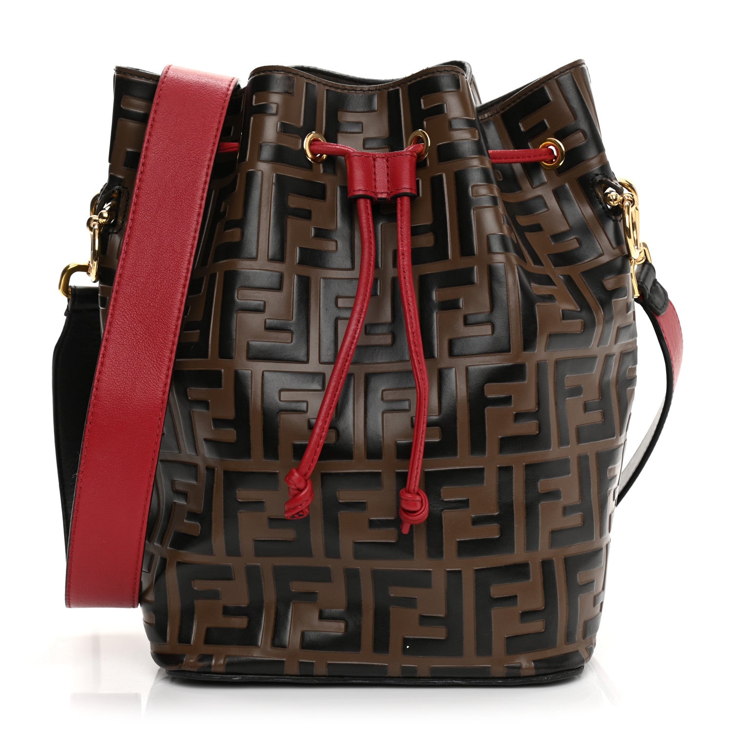 Fendi Vitello Grace F is Fendi Bi-Color FF 1974 Embossed Grande Mon Tresor Bucket Bag Maya Black Fragola 1 of 10