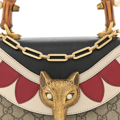 Gucci GG Supreme Monogram Goatskin Pearl Mini Fox Broche Bamboo Top Handle Bag Beige Ebony Black Hibiscus Red Mystic White 8 of 13