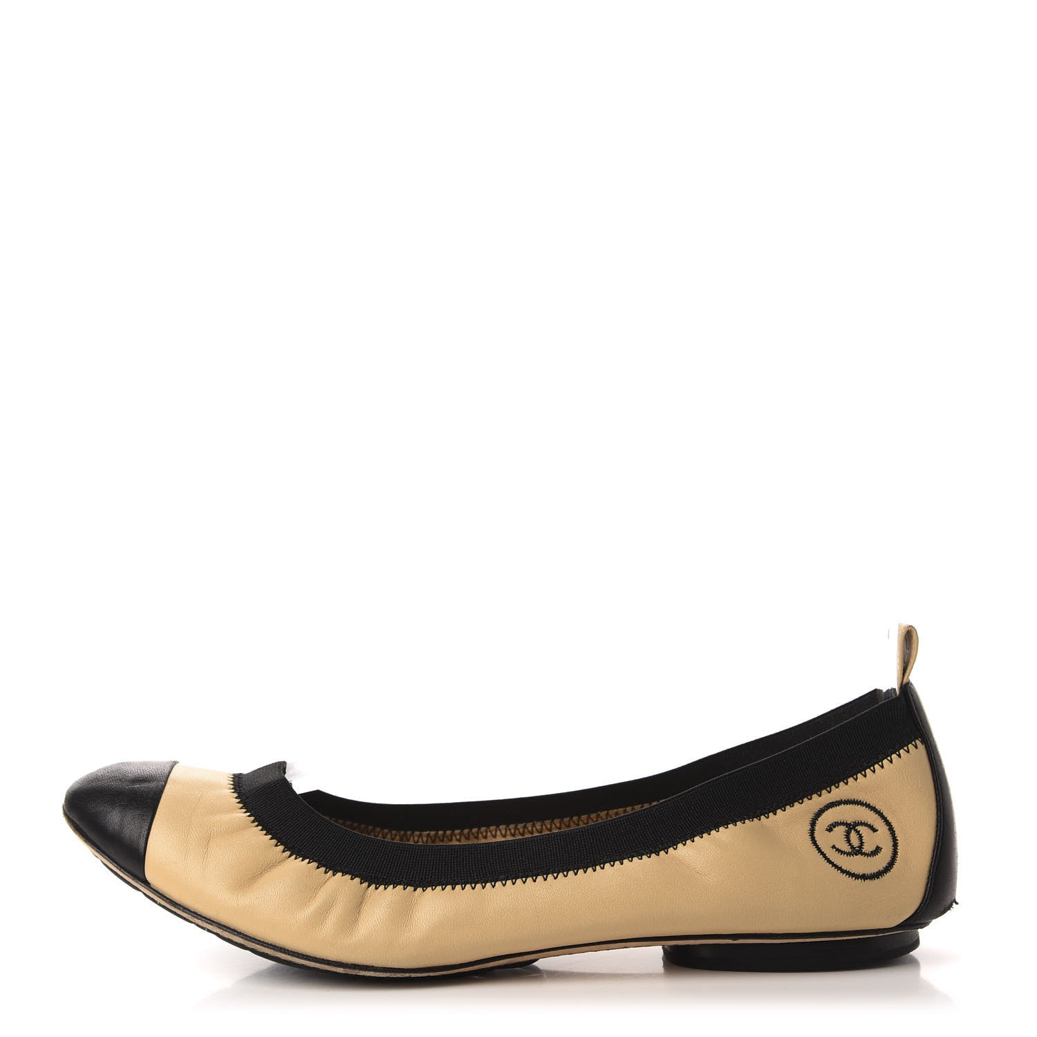 Chanel Lambskin CC Elastic Cap Toe Ballerina 39.5 Flats Beige Black 1 of 14