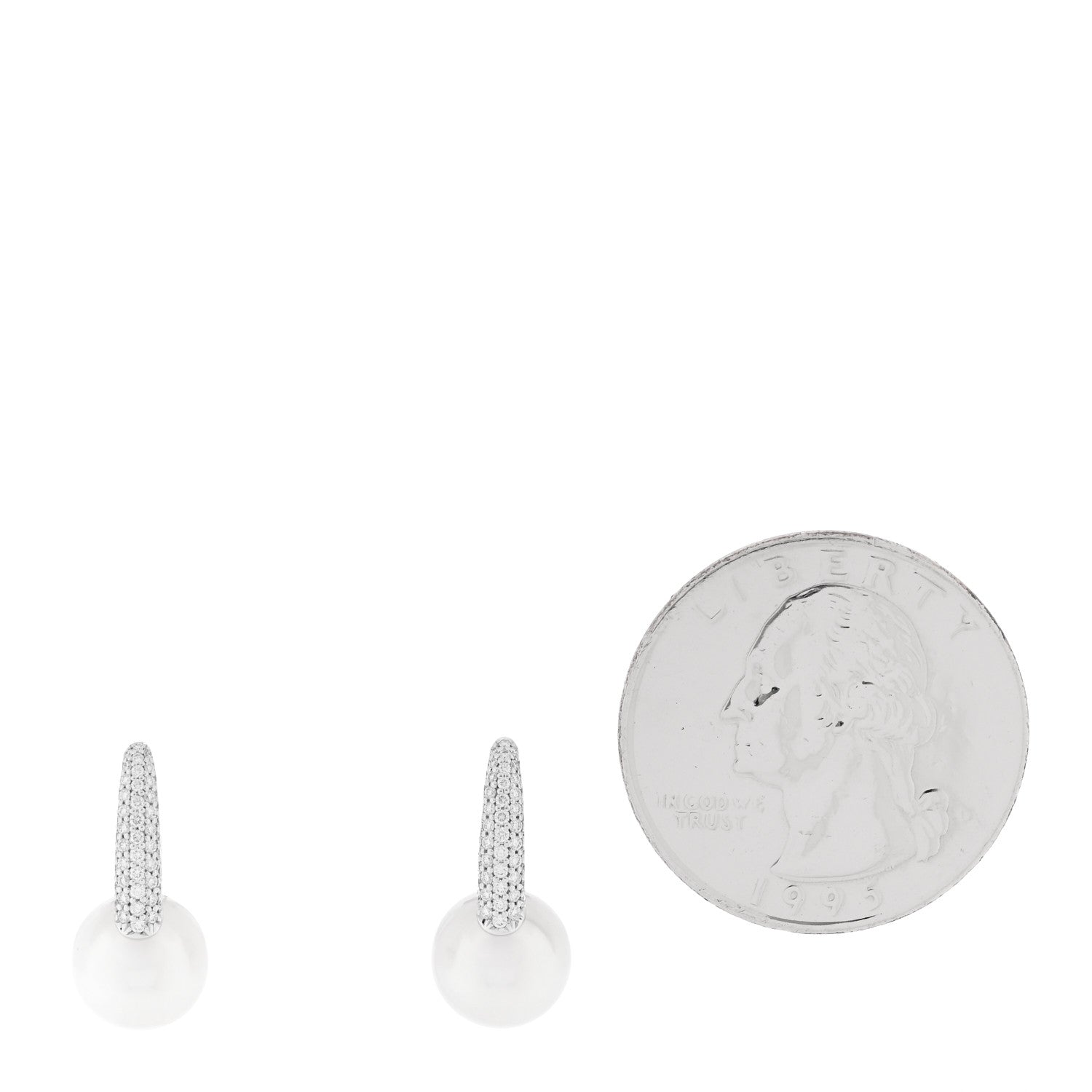 Mikimoto 18K White Gold Diamond Akoya Cultured Pearl 8mm Classic Elegance Huggie Earrings 2 of 4