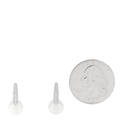 Mikimoto 18K White Gold Diamond Akoya Cultured Pearl 8mm Classic Elegance Huggie Earrings 2 of 4