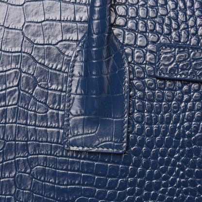 Saint Laurent Calfskin Crocodile Embossed Small Sac De Jour Denim 8 of 11