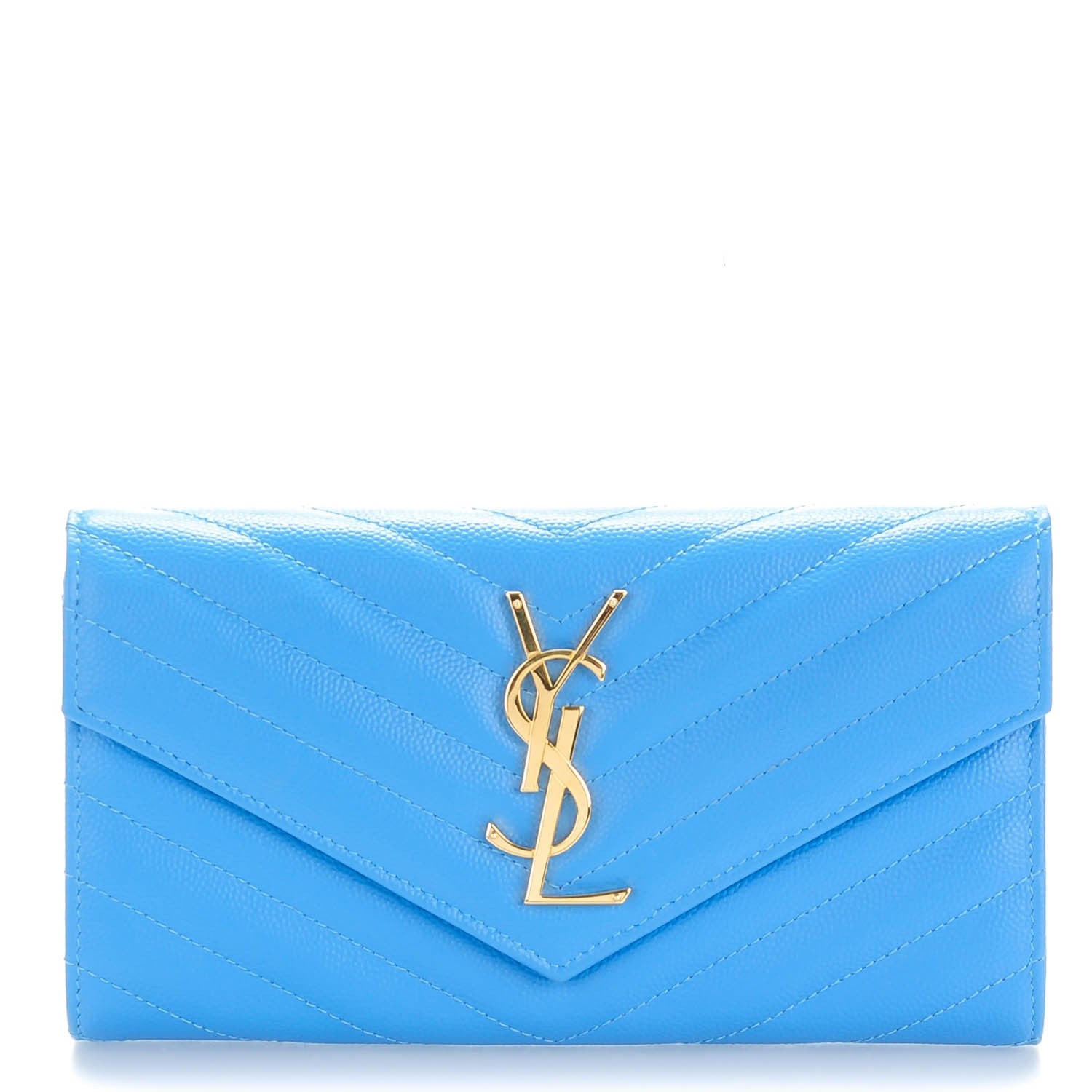 Saint Laurent Grain de Poudre Matelasse Chevron Monogram Wallet Light Blue 1 of 8