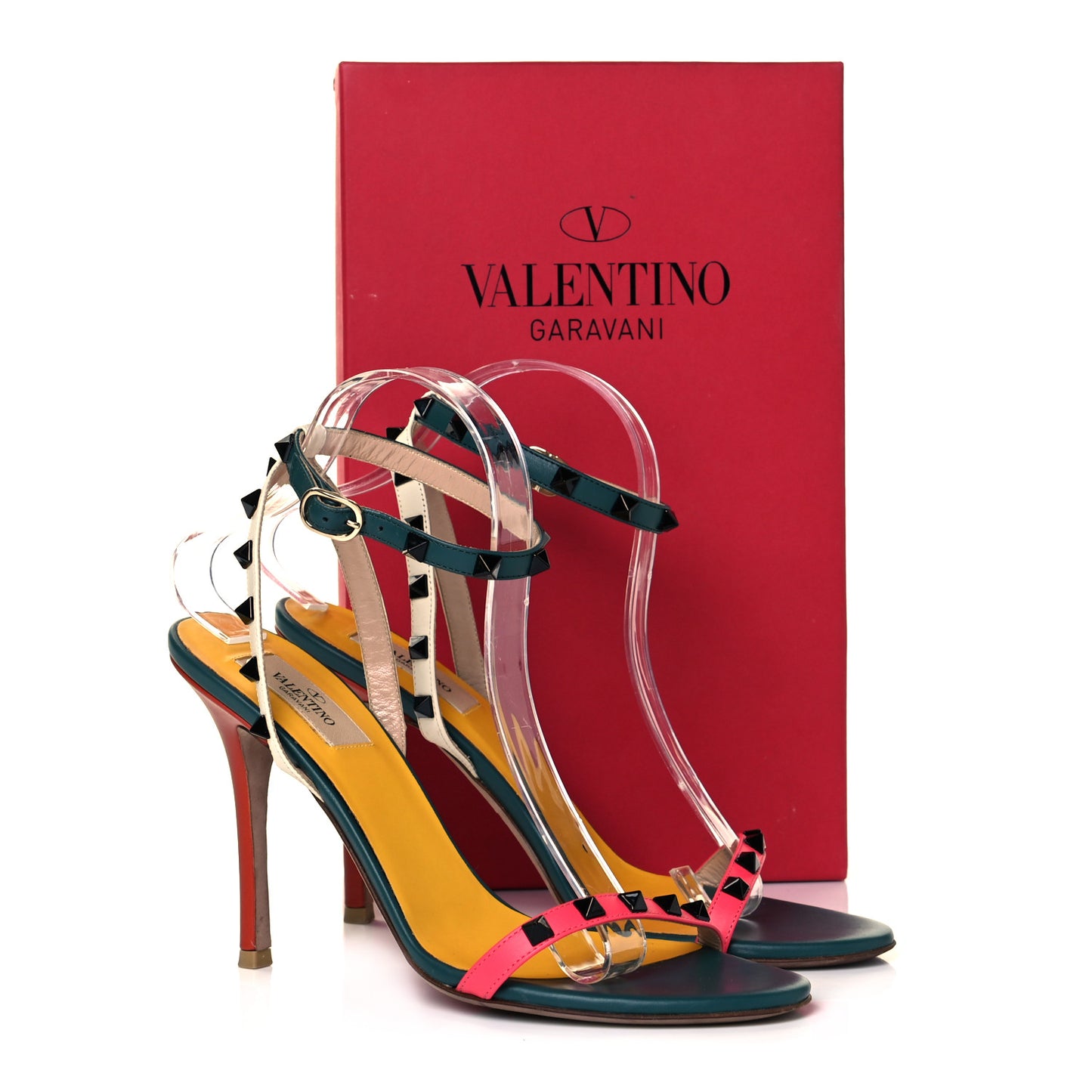 Calfskin Rockstud Ankle Strap 100mm Sandals 36 Multicolor