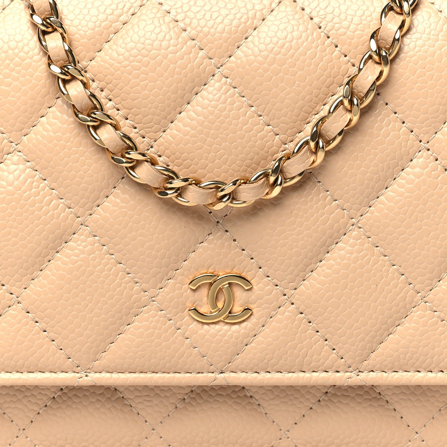 Chanel Caviar Quilted Wallet on Chain WOC Beige 9 of 12