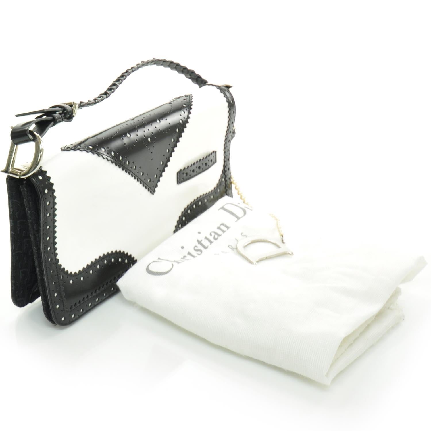 Christian Dior Leather D Trick Shoulder Bag Black and White 3 of 8