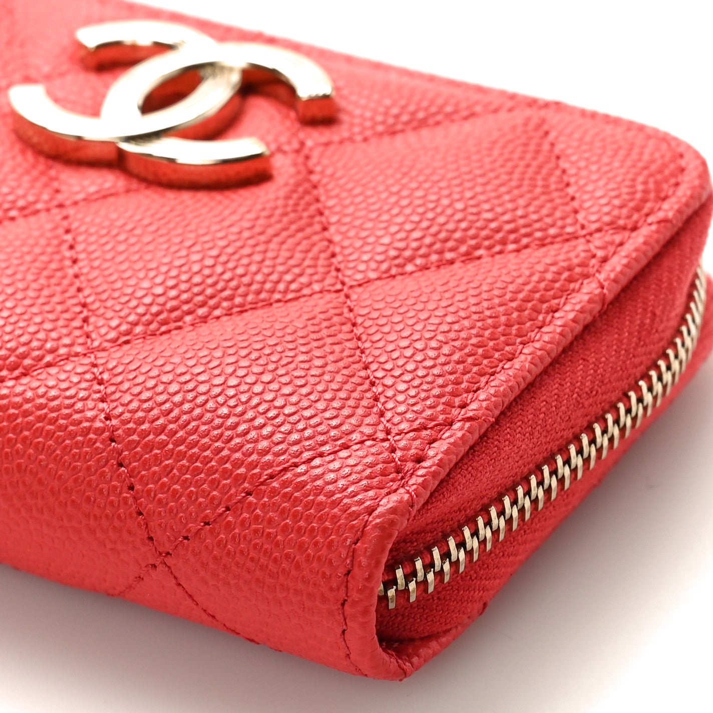 Chanel Caviar Quilted Striated CC Zip Coin Purse Red 9 of 10