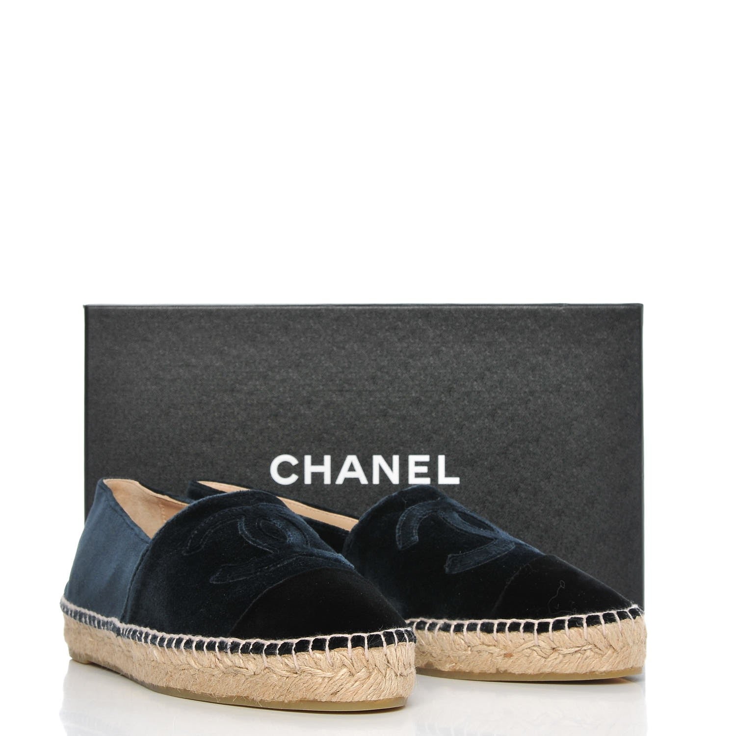 Chanel Velvet CC Espadrilles 39 Dark Navy Black 11 of 11