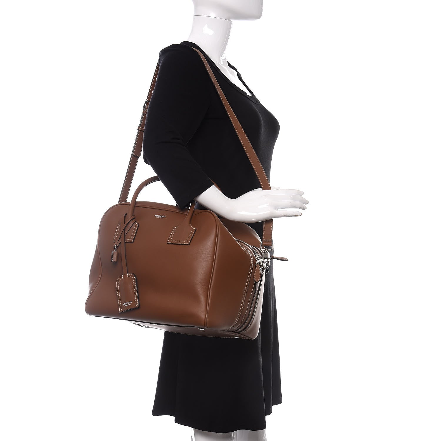 Burberry Smooth Calfskin Medium Cube Bowling Bag Malt Brown 2 of 9