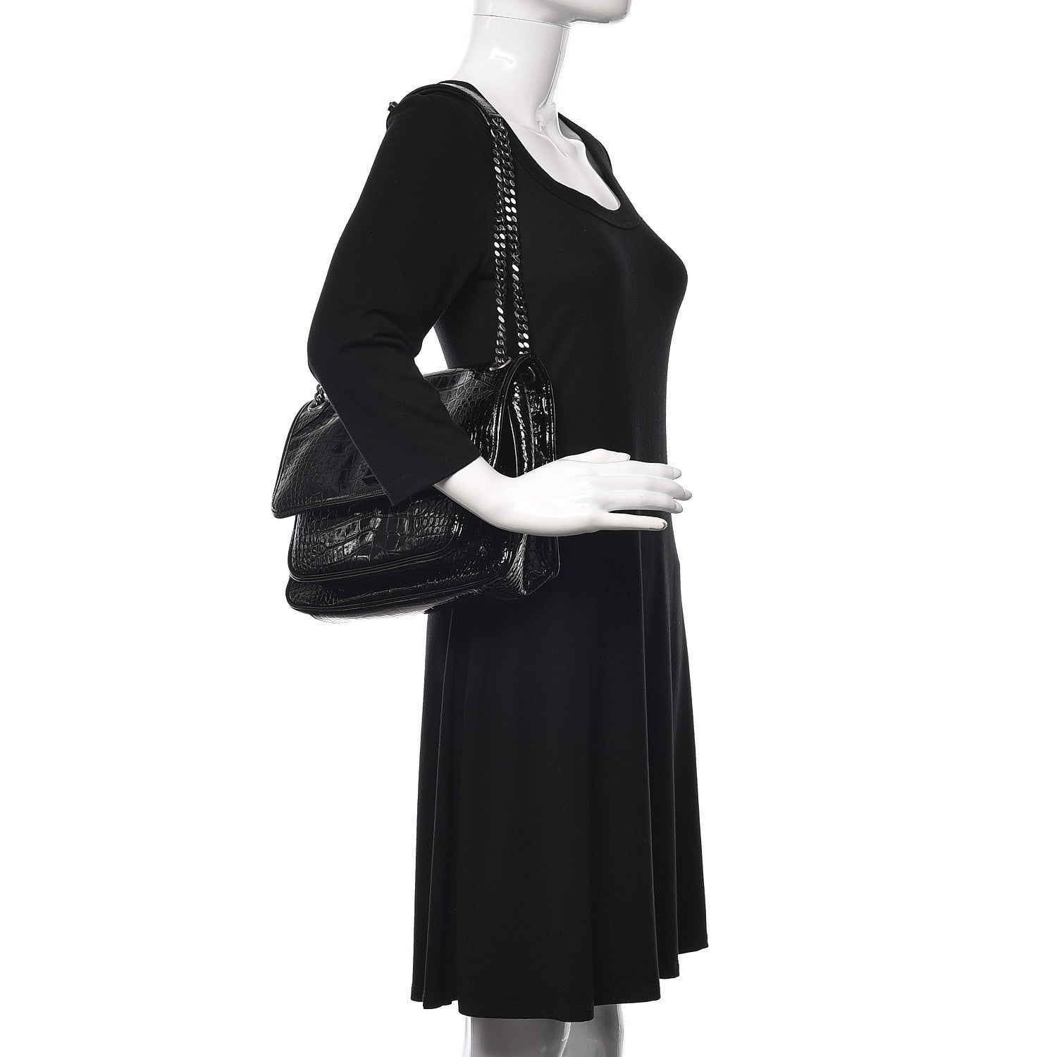 Saint Laurent Patent Crocodile Embossed Lambskin Monogram Medium Niki Chain Satchel Black 2 of 9