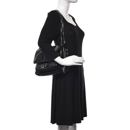 Saint Laurent Patent Crocodile Embossed Lambskin Monogram Medium Niki Chain Satchel Black 2 of 9