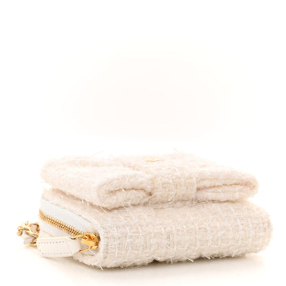 Chanel Tweed Quilted Bow Flap Card Holder On Chain White 4 of 12