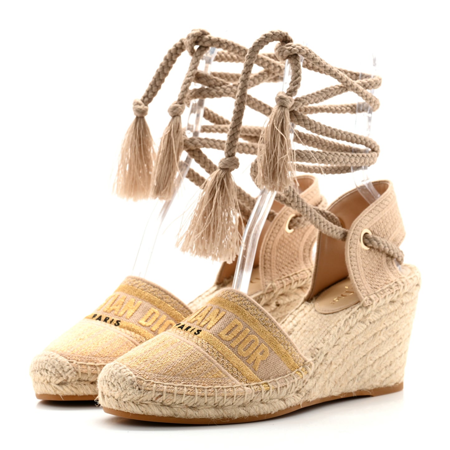 Canvas Embroidered Granville Ankle Tie Espadrille Wedges 40.5 Cream