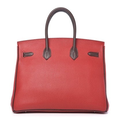 Hermes Togo Bi Color Horseshoe Birkin 35 Rouge Garance Chocolate 4 of 33
