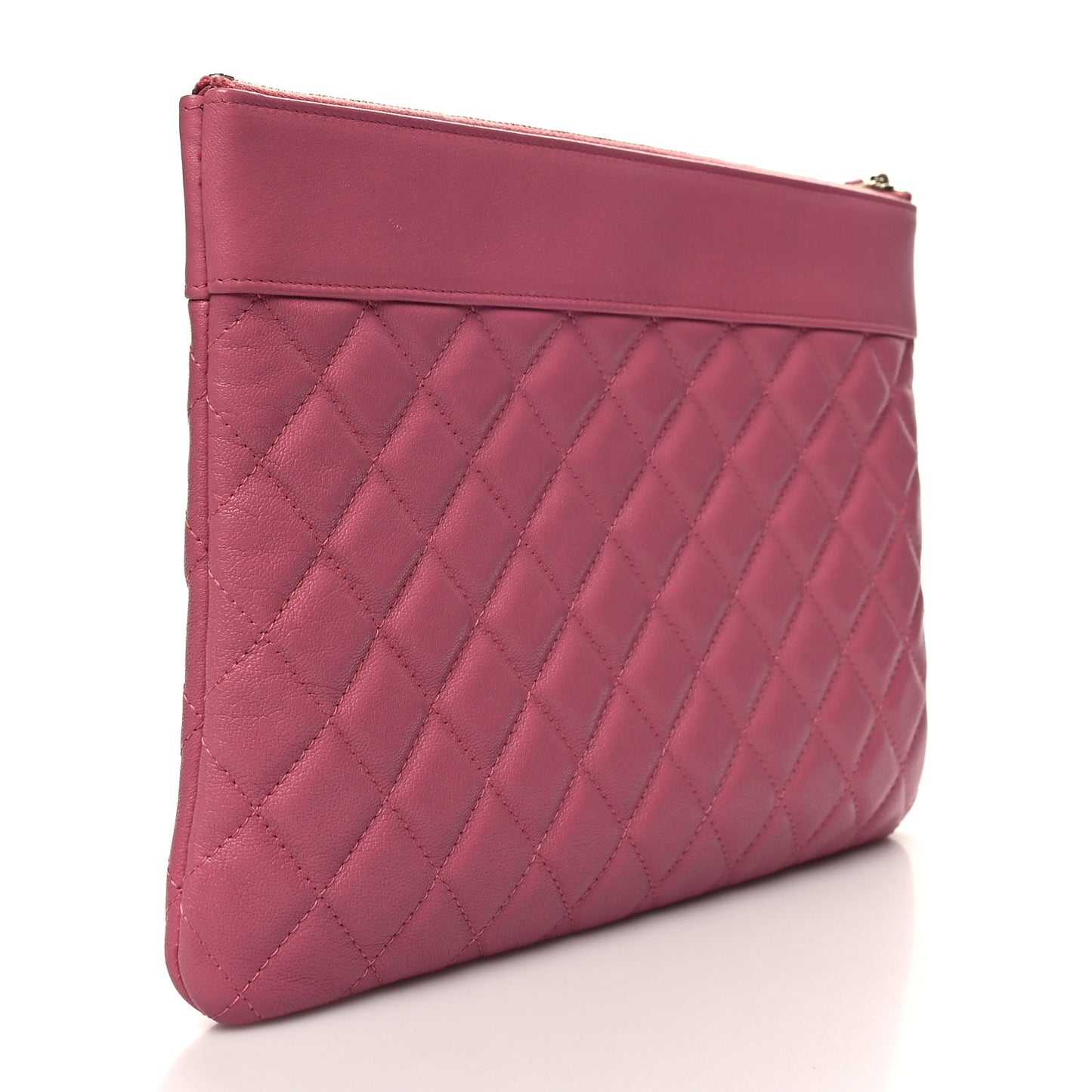 Sheepskin Quilted Large Vintage Mademoiselle Cosmetic Case Dark Pink