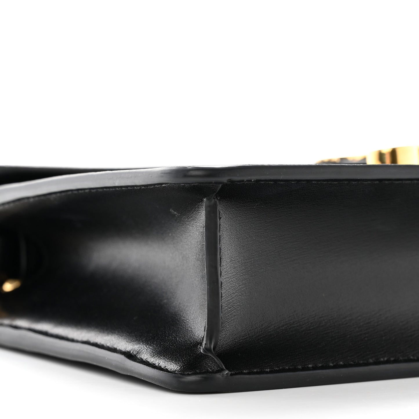 Shiny Calfskin Triomphe Margo Wallet on Chain Black