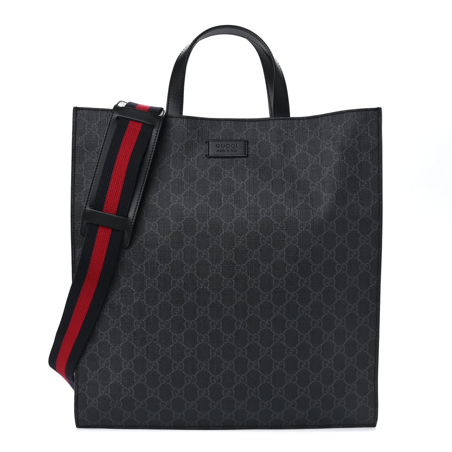 Soft GG Supreme Monogram Appia Calfskin Web Vertical Tote Black