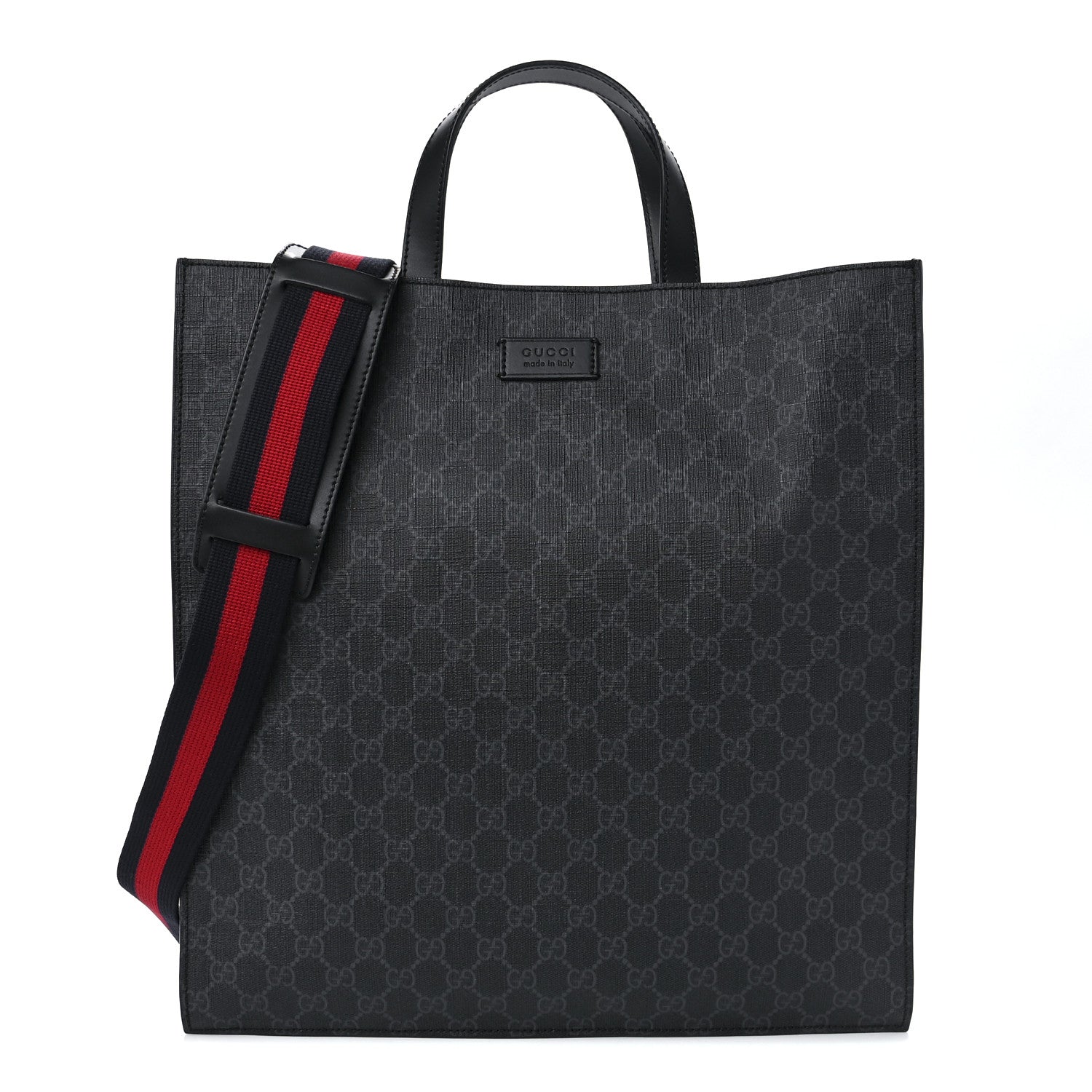 Gucci Soft GG Supreme Monogram Appia Calfskin Web Vertical Tote Black 1 of 13