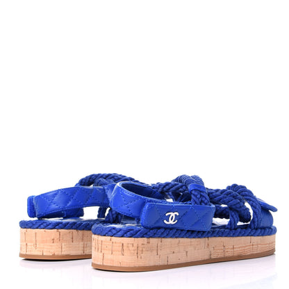 Chanel Cord Lambskin Quilted Logo Sandals 35 Blue 4 of 11