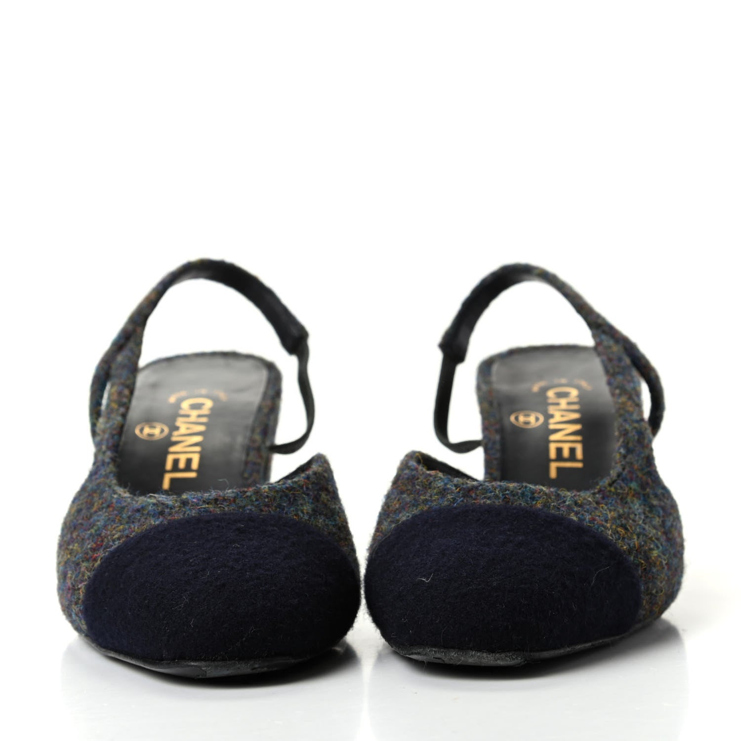 Chanel Tweed Cap Toe CC Slingback Pumps 36 Black Dark Grey 2 of 11