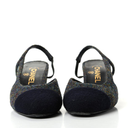 Chanel Tweed Cap Toe CC Slingback Pumps 36 Black Dark Grey 2 of 11
