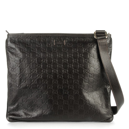 Gucci Guccissima Medium Flat Messenger Bag Dark Brown 1 of 7
