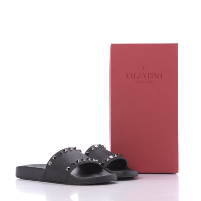 Valentino Garavani Rubber Rockstud Slide Sandals 38 Black 10 of 10