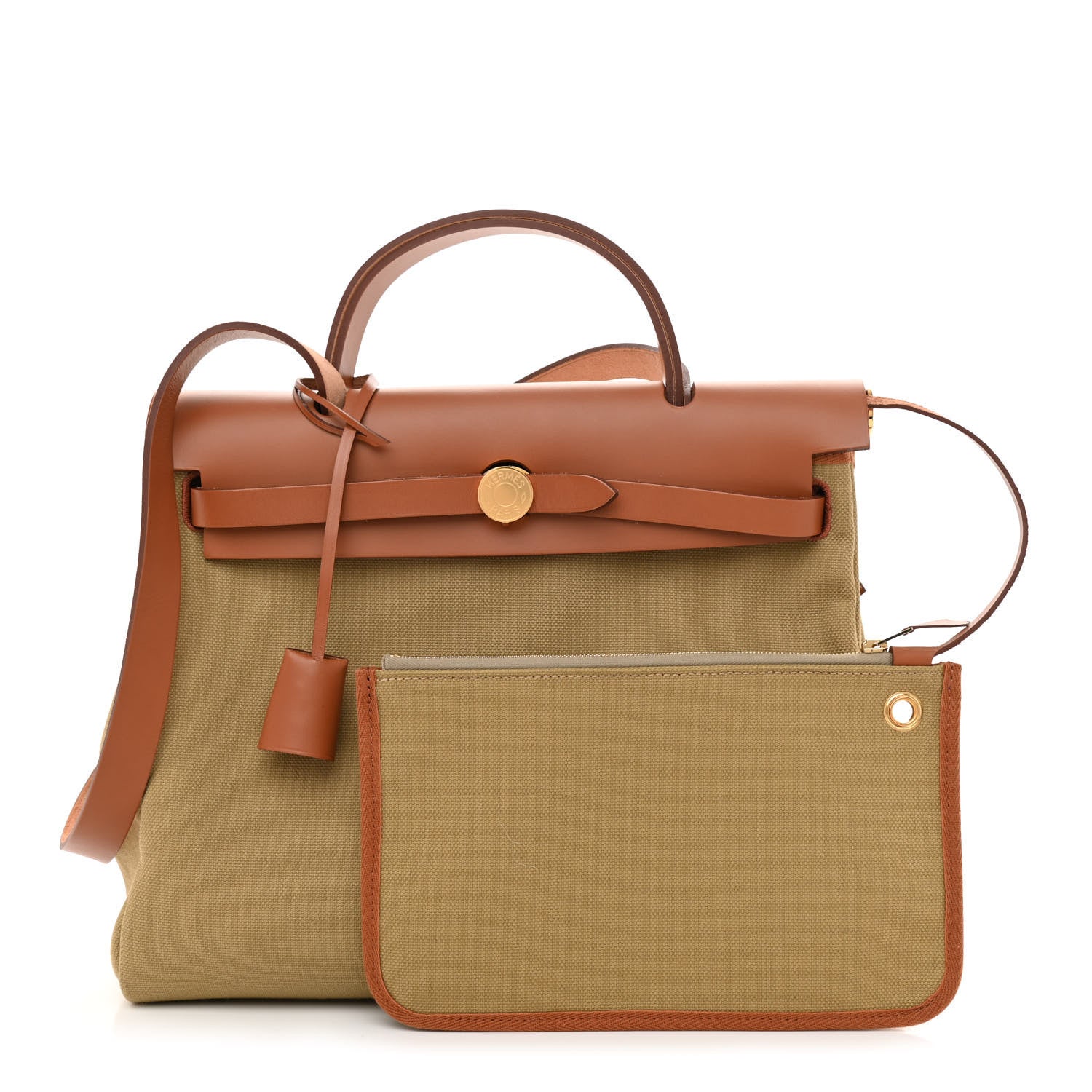 Hermes Military Toile Vache Hunter Herbag Zip Retourne 31 PM Poussiere Fauve 1 of 13