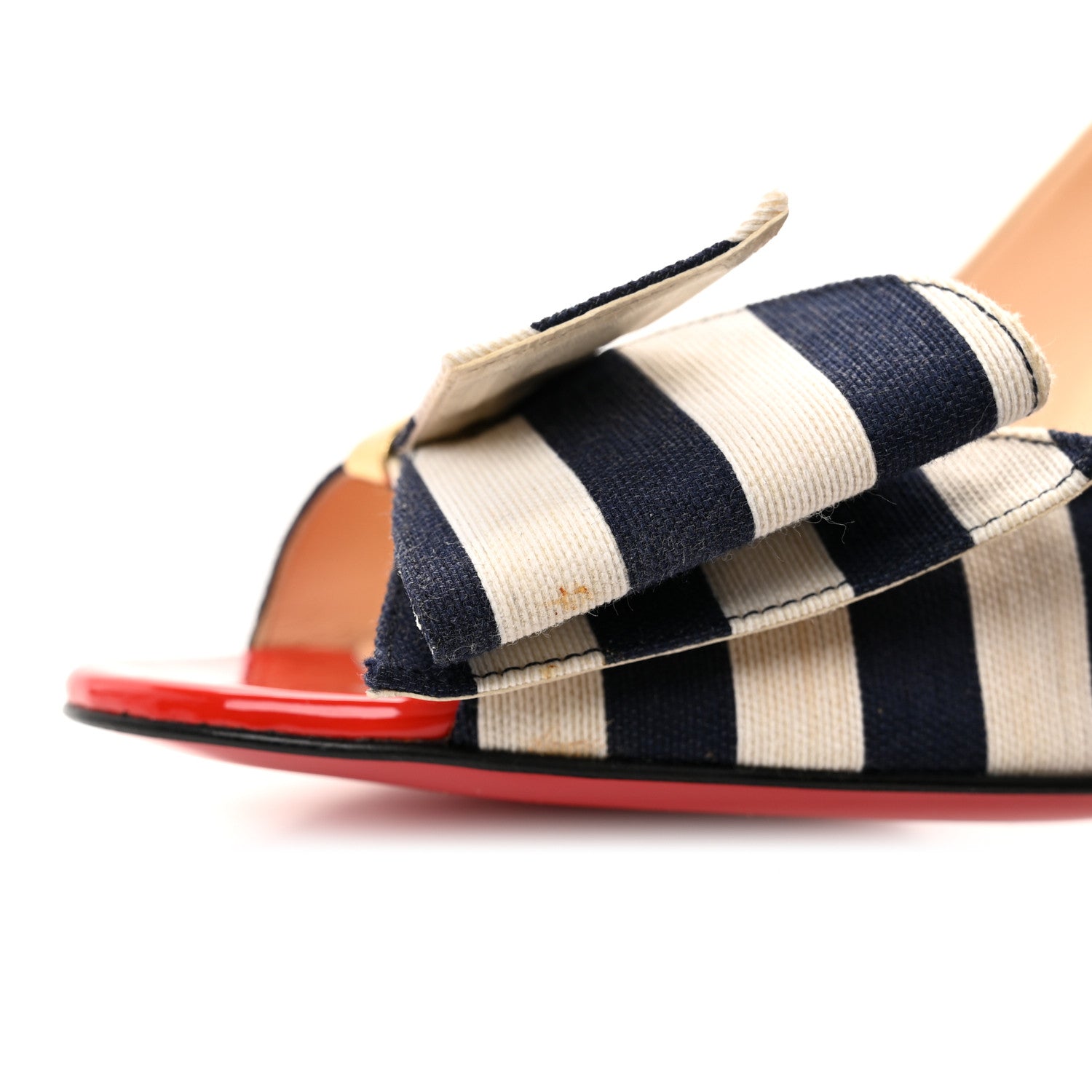 Christian Louboutin Canvas Striped Just Soon 85 Peep Toe Pumps 35.5 Navy White 9 of 9